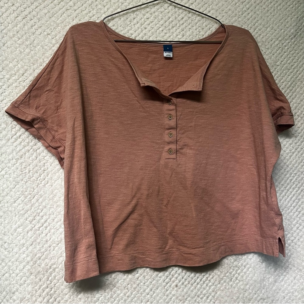 Womens Old Navy Short Sleeve Top Buttons Large Casual Loose Fit